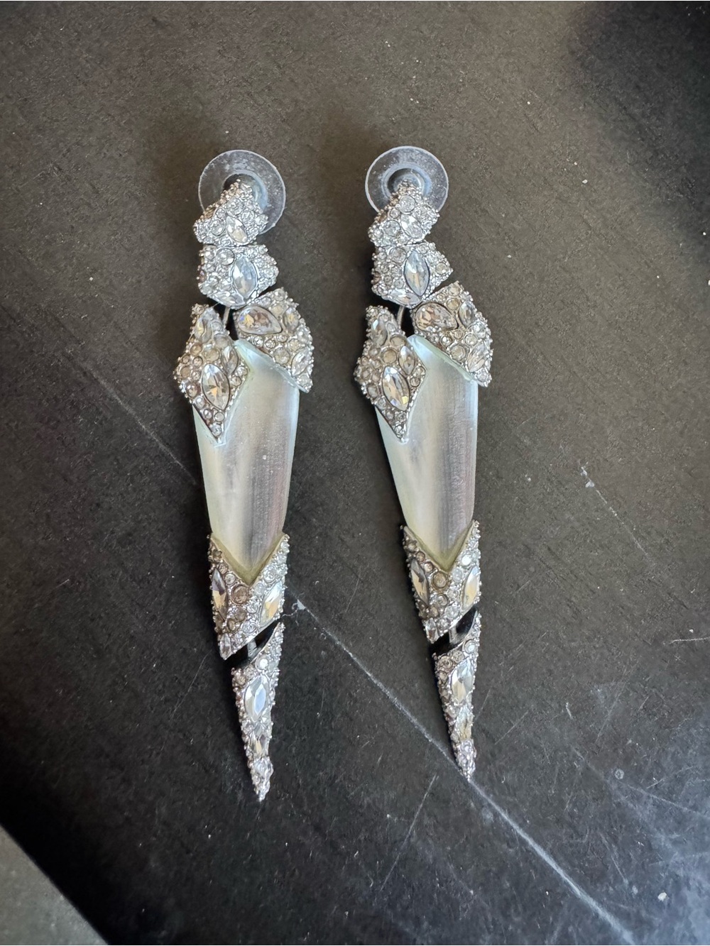 Alexis Bittar Silver Crystal Sculptural Long Drop Earrings
